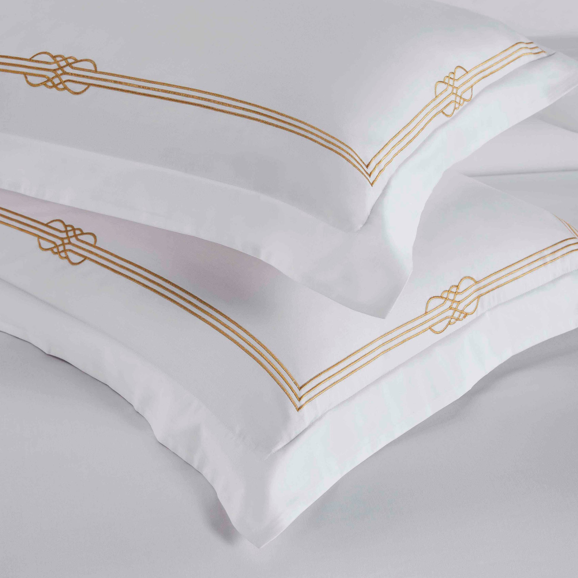 Moonlawn Cotton Gold Embroidered 3 Piece Duvet Cover Set - White-Gold