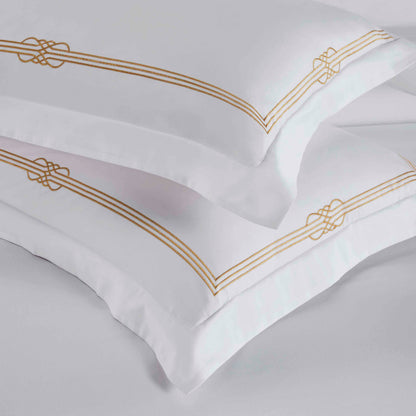 Moonlawn Cotton Gold Embroidered 3 Piece Duvet Cover Set - White-Gold