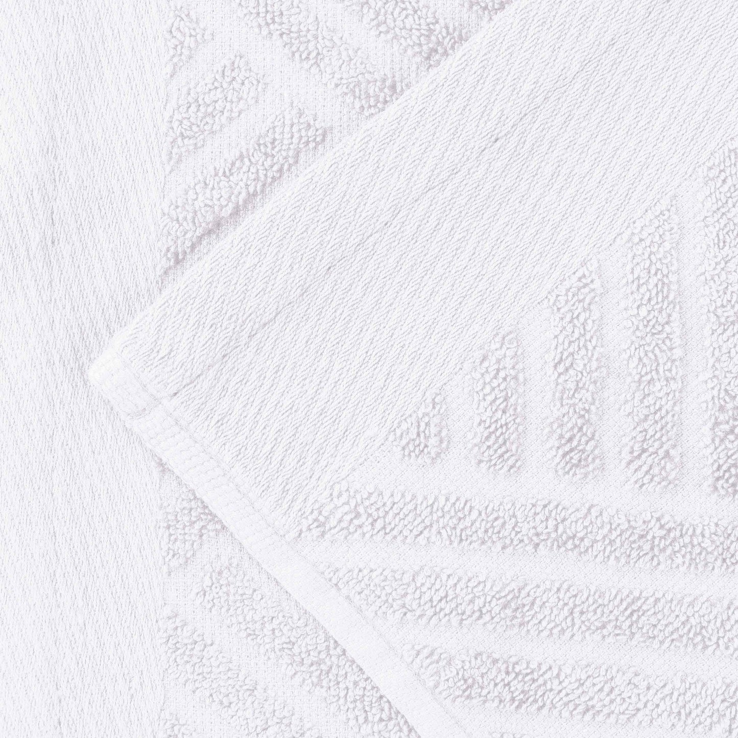 Basketweave Egyptian Cotton Jacquard and Solid Bath Towel Set of 4 - White