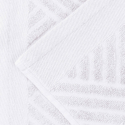 Basketweave Egyptian Cotton Jacquard and Solid Bath Towel Set of 4 - White