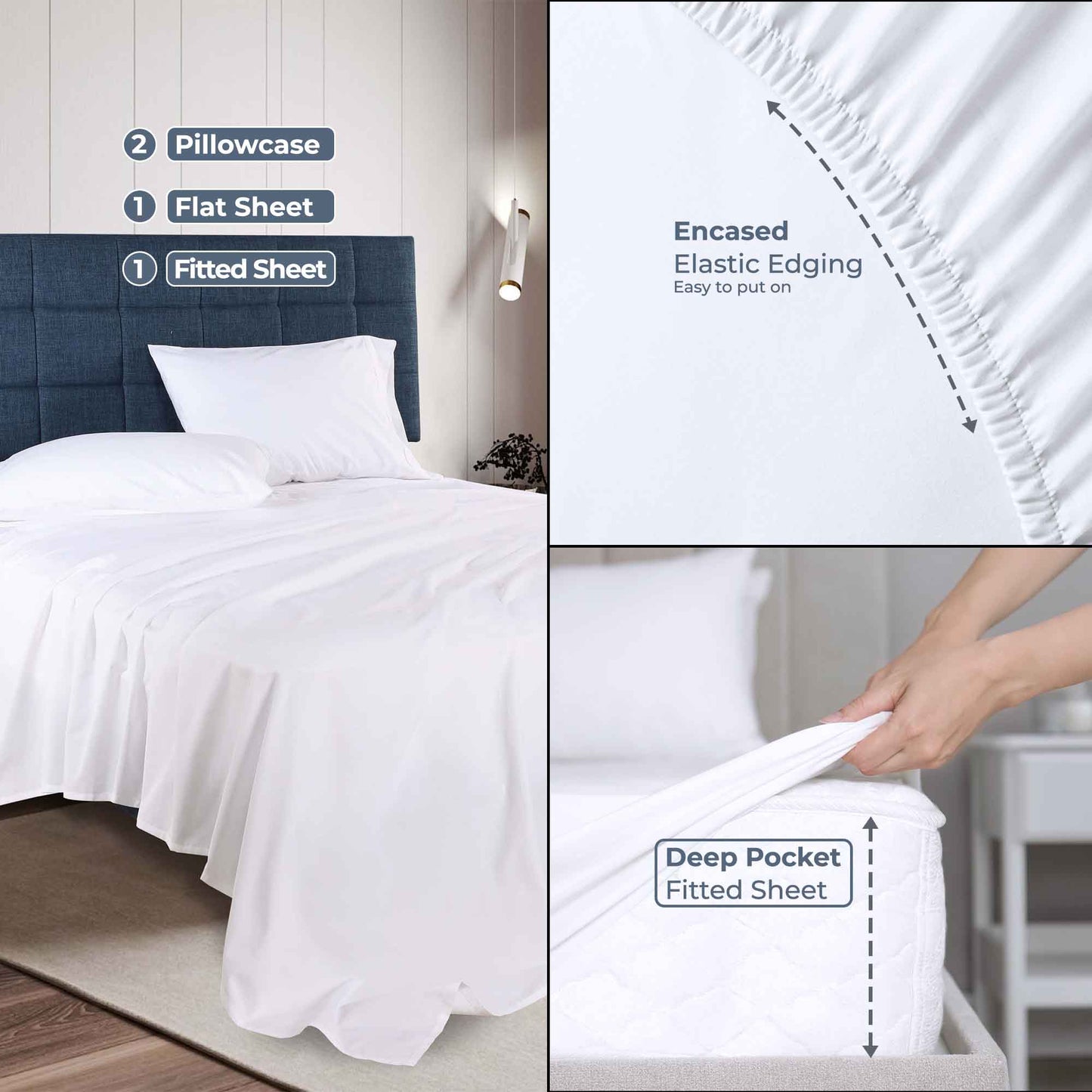 Gina Organic Cotton 300 Thread Count Percale Deep Pocket Bed Sheet Set - White