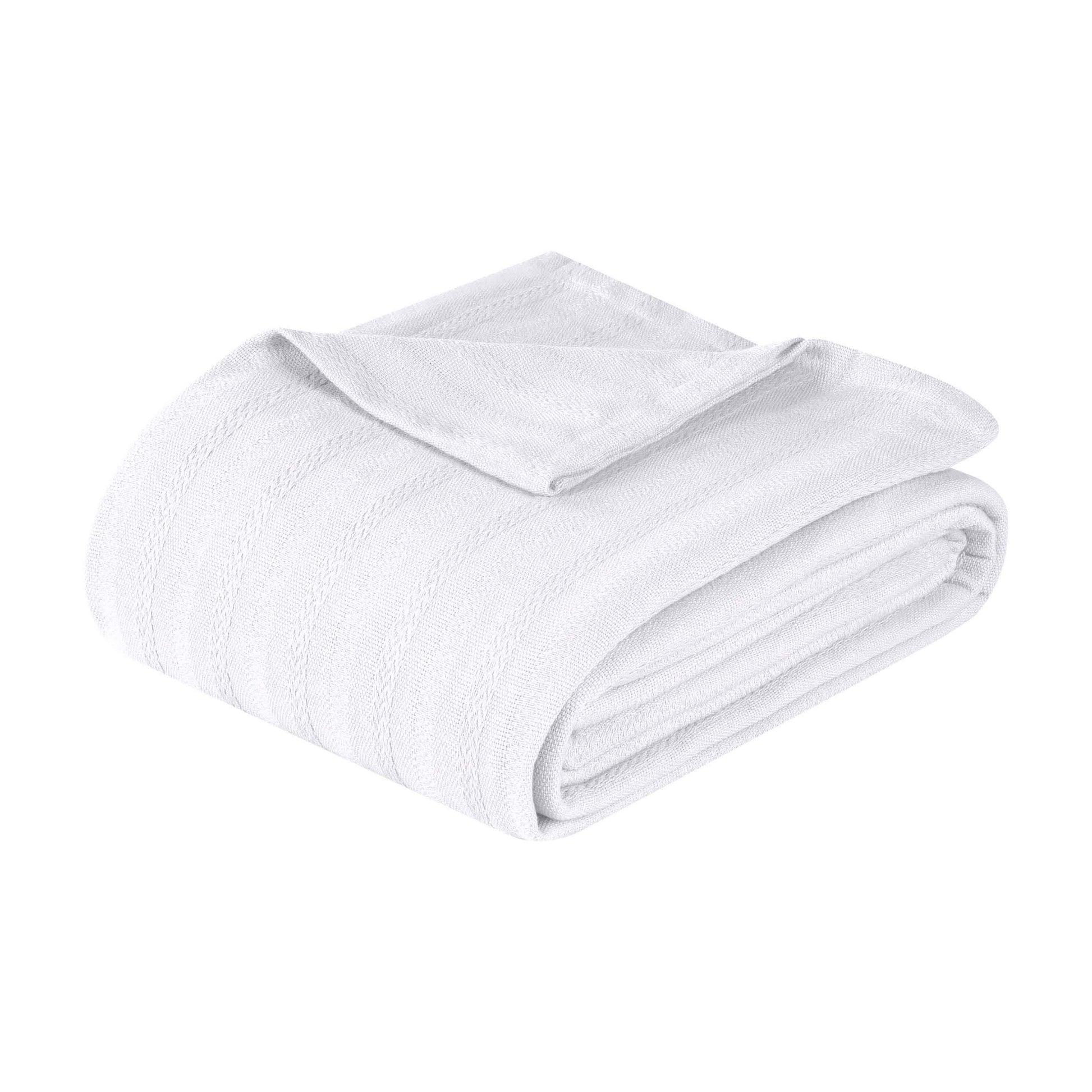 Clara Cotton Textured Jacquard Striped Lightweight Woven Blanket - White