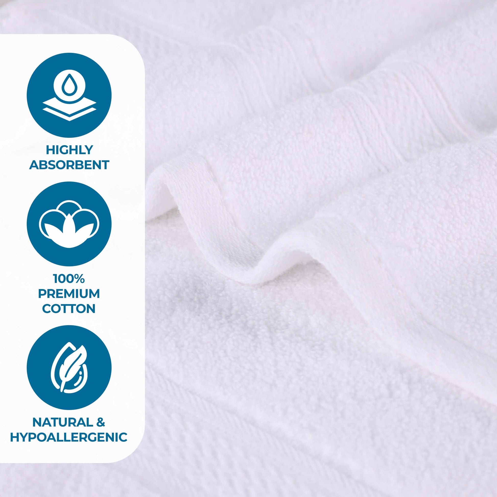 Chevron Zero Twist Solid and Jacquard Soft Cotton 6 Piece Towel Set - White