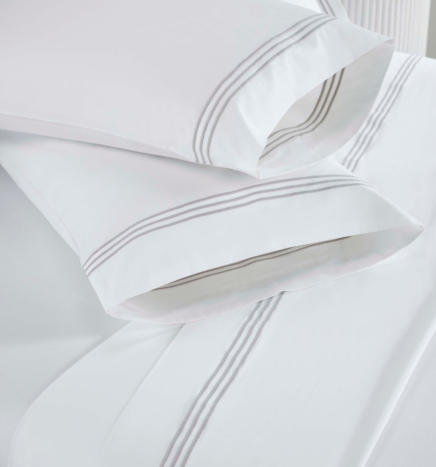 Brandon Cotton Three-Line Embroidered Deep Pocket Bed Sheet Set - White