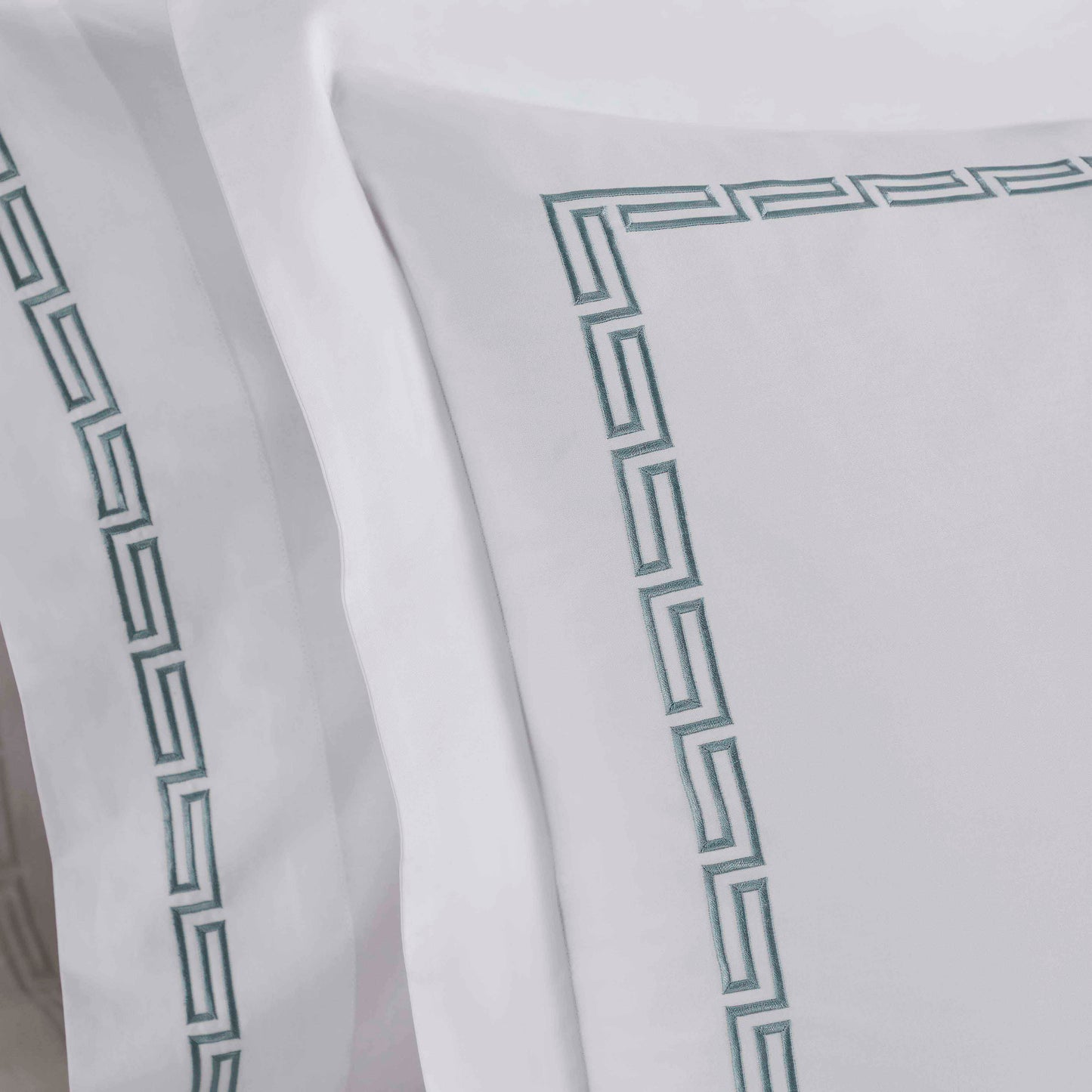 Harrison Cotton Greek Key Embroidered 3 Piece Duvet Cover Set - White