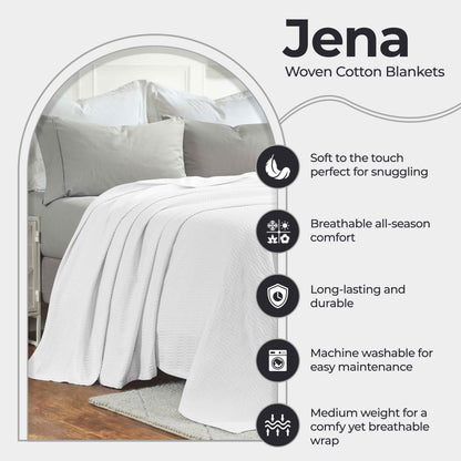 Jena Cotton Textured Chevron Lightweight Woven Blanket - White