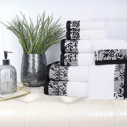 Wisteria Cotton Medium Weight Floral Jacquard Border 8 Piece Towel Set