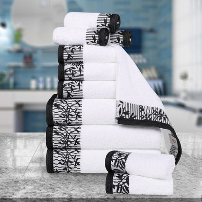 Wisteria Cotton Medium Weight Floral Jacquard 12 Piece Towel Set