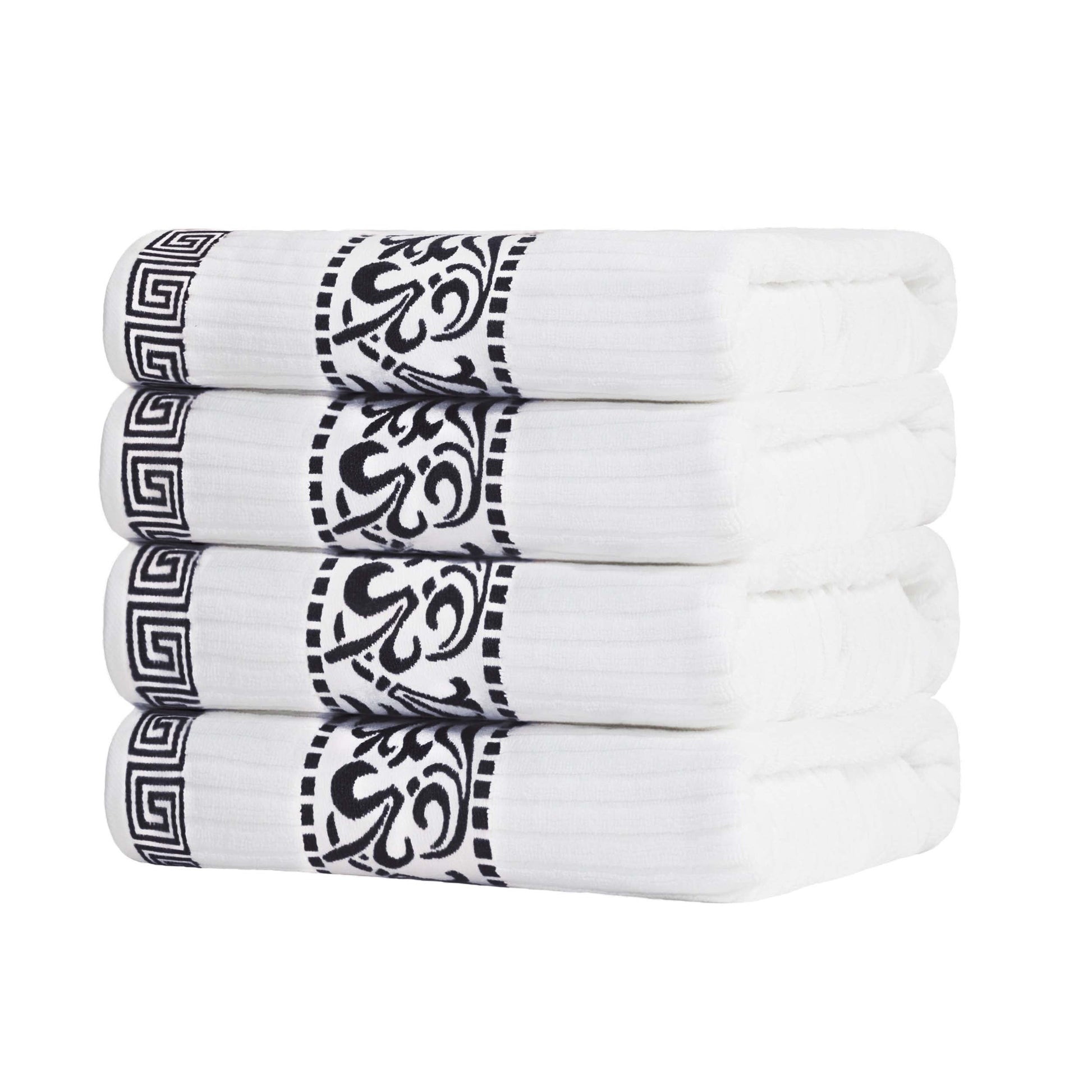 Athens Cotton Greek Key Trim Bath Towel Set of 4 - White-Black