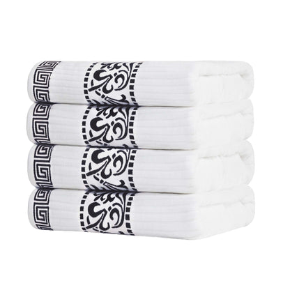 Athens Cotton Greek Key Trim Bath Towel Set of 4 - White-Black