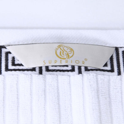 Athens Cotton Greek Key Trim Bath Towel Set of 4 - White-Black