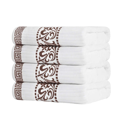 Athens Cotton Greek Key Trim Bath Towel Set of 4 - White-Chocolate