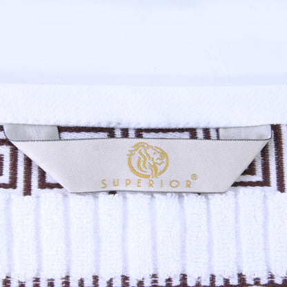 Athens Cotton Medium Weight Floral Greek Key Trim 6 Piece Towel Set - White-Chocolate