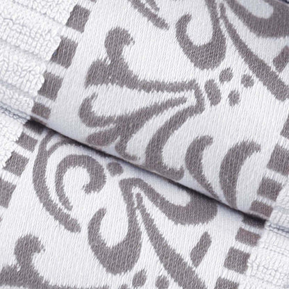 Athens Cotton Medium Weight Floral Greek Key Trim 6 Piece Towel Set - White-Chrome