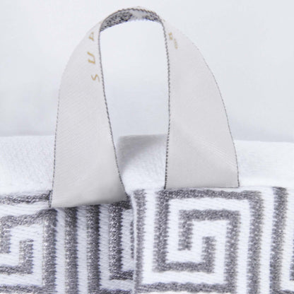 Athens Cotton Medium Weight Floral Greek Key Trim 6 Piece Towel Set - White-Chrome