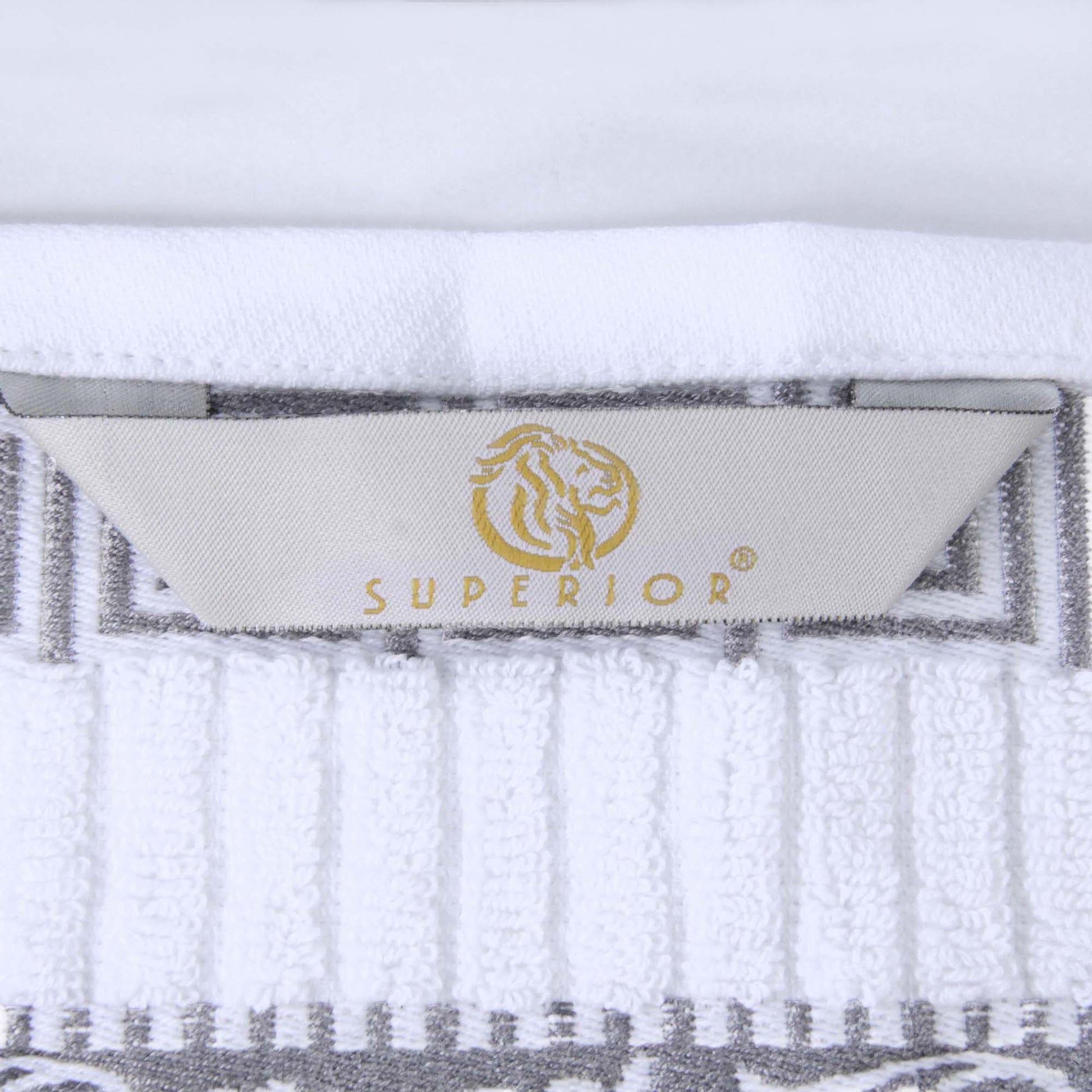 Athens Cotton Medium Weight Floral Greek Key Trim 6 Piece Towel Set - White-Chrome