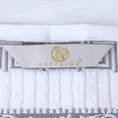 Athens Cotton Greek Key Trim Bath Towel Set of 4 - White-Chrome
