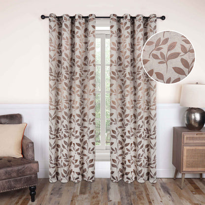 Leaves Machine Washable Room Darkening Blackout Curtains, Set of 2 - White/Copper