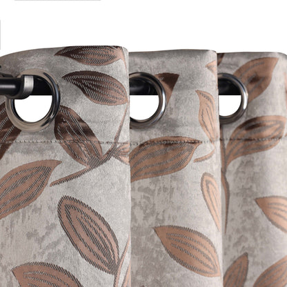 Leaves Machine Washable Room Darkening Blackout Curtains, Set of 2 - White/Copper