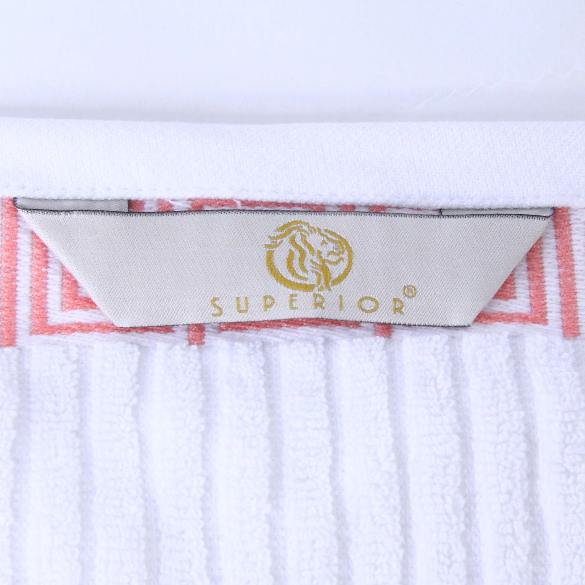 Athens Cotton Greek Key Trim Bath Towel Set of 4 - White-Coral