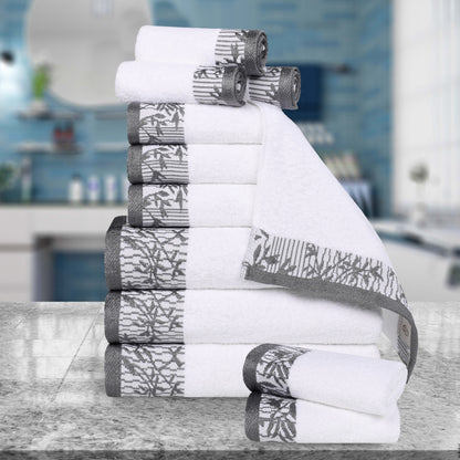 Wisteria Cotton Medium Weight Floral Jacquard 12 Piece Towel Set