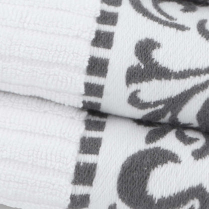 Athens Cotton Medium Weight Floral Greek Key Trim 6 Piece Towel Set - White-Gray