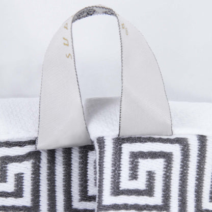 Athens Cotton Medium Weight Floral Greek Key Trim 6 Piece Towel Set - White-Gray
