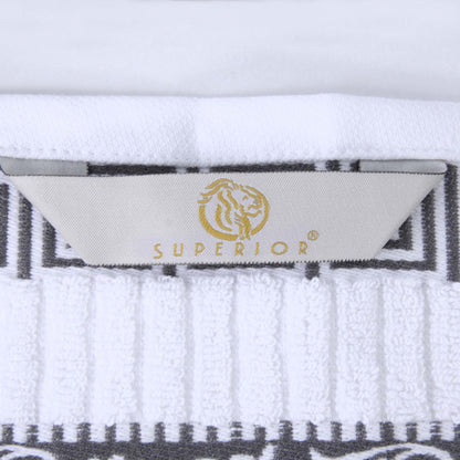 Athens Cotton Greek Key Trim Bath Towel Set of 4 - White-Gray