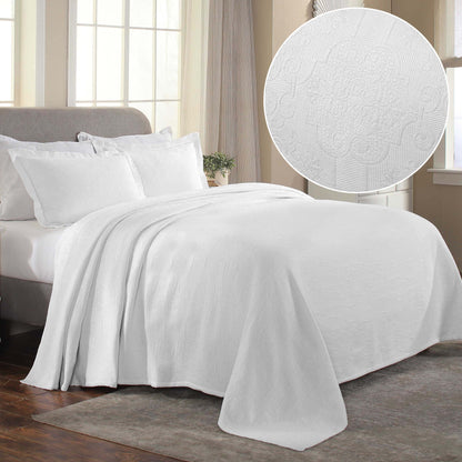 Florin Cotton Matelasse Weave Jacquard Scroll Medallion Bedspread Set - White