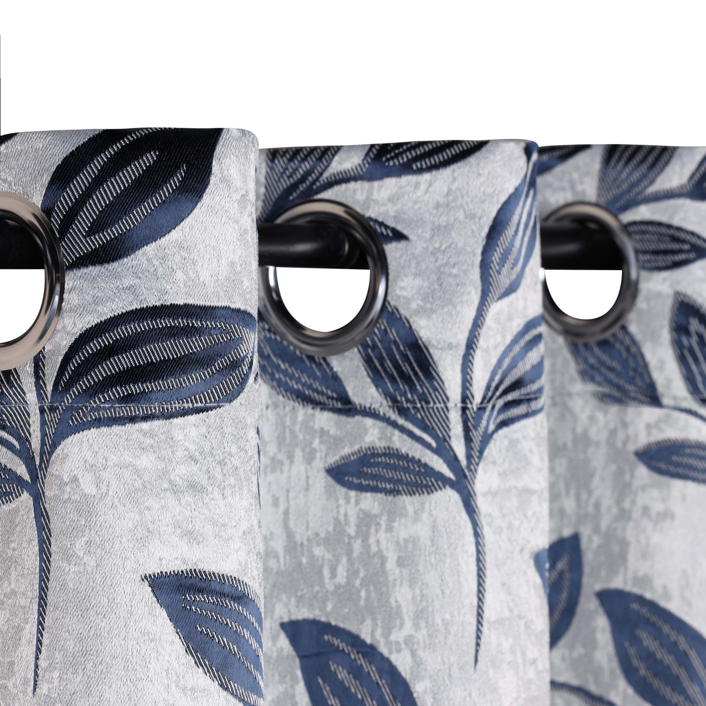 Leaves Machine Washable Room Darkening Blackout Curtains, Set of 2 - White/NavyBlue