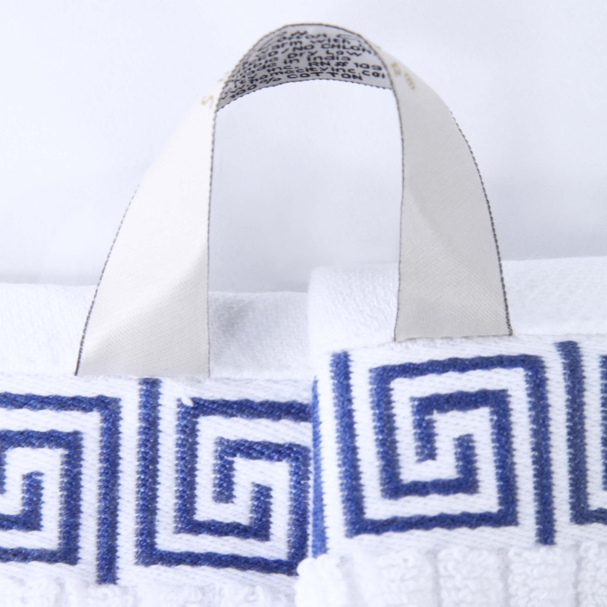 Athens Cotton Medium Weight Floral Greek Key Trim 6 Piece Towel Set - White-NavyBlue
