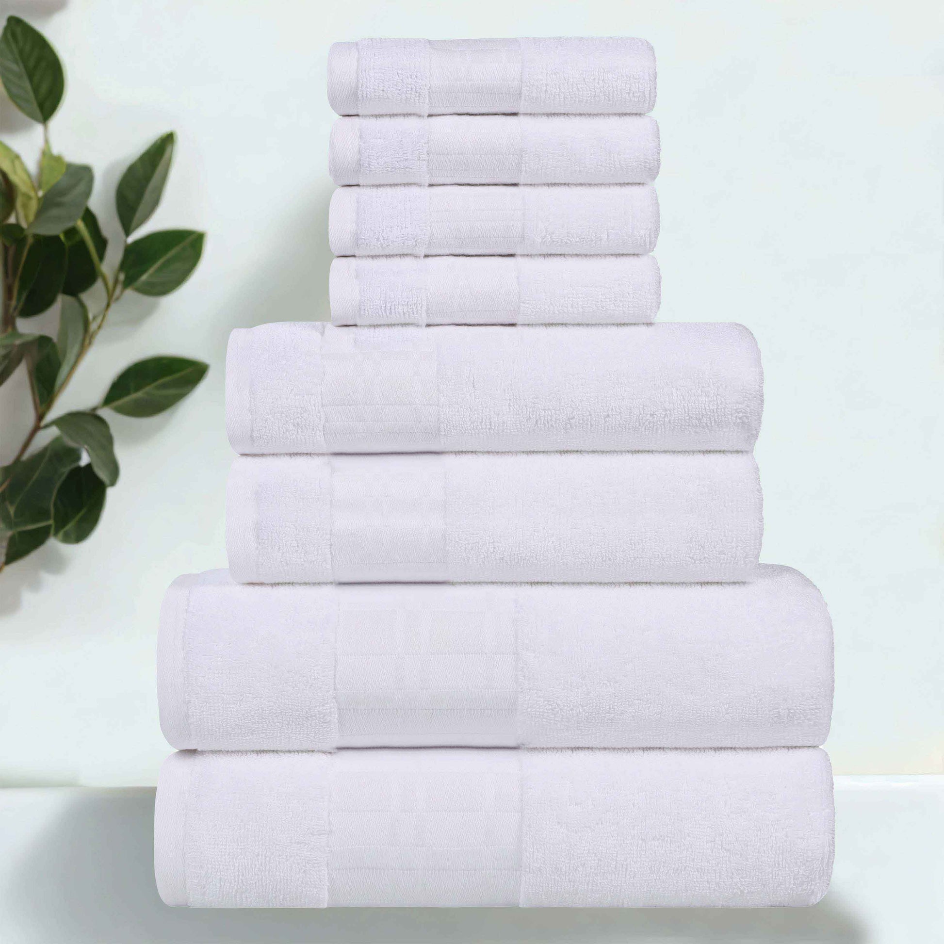 Larissa Cotton Geometric Border 8 Piece Assorted Towel Set - White-White