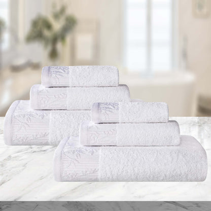 Wisteria Cotton Medium Weight Floral Jacquard Border 6 Piece Towel Set
