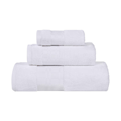 Larissa Cotton Geometric Border 3 Piece Assorted Towel Set - White