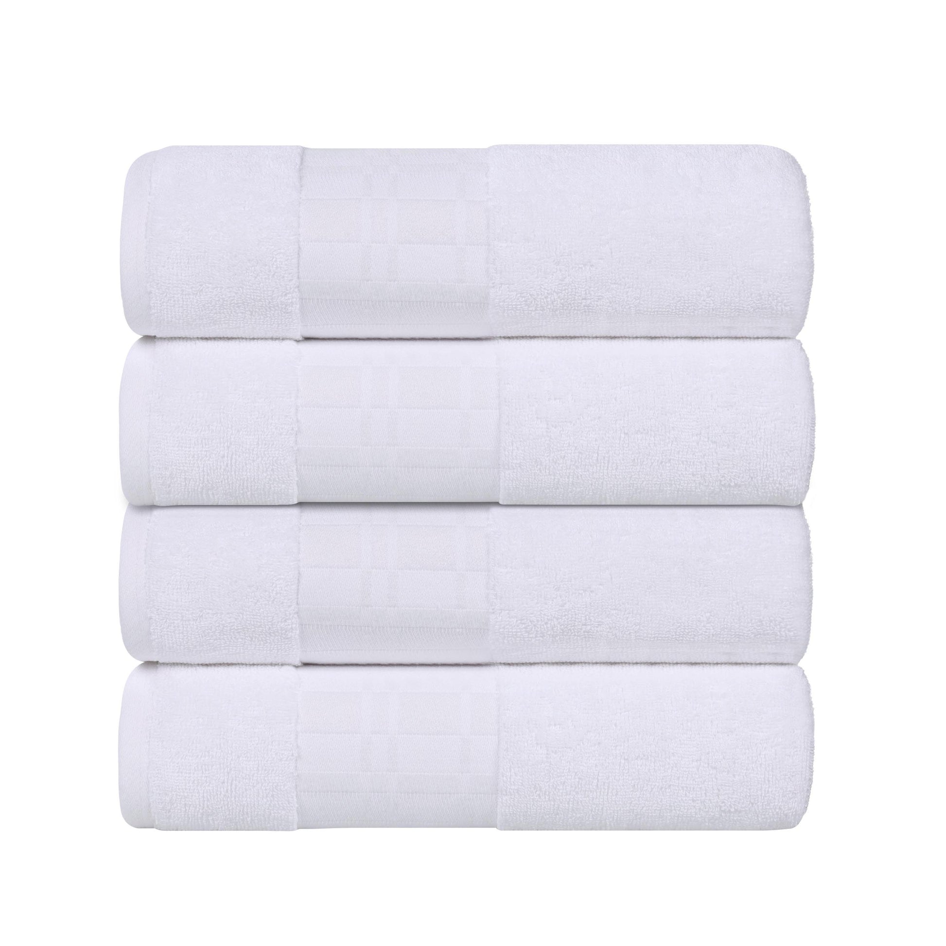 Larissa Cotton Geometric Border Bath Towel Set of 4 - White-White