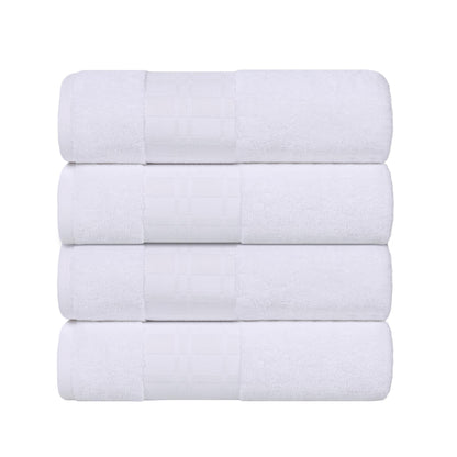 Larissa Cotton Geometric Border Bath Towel Set of 4 - White-White