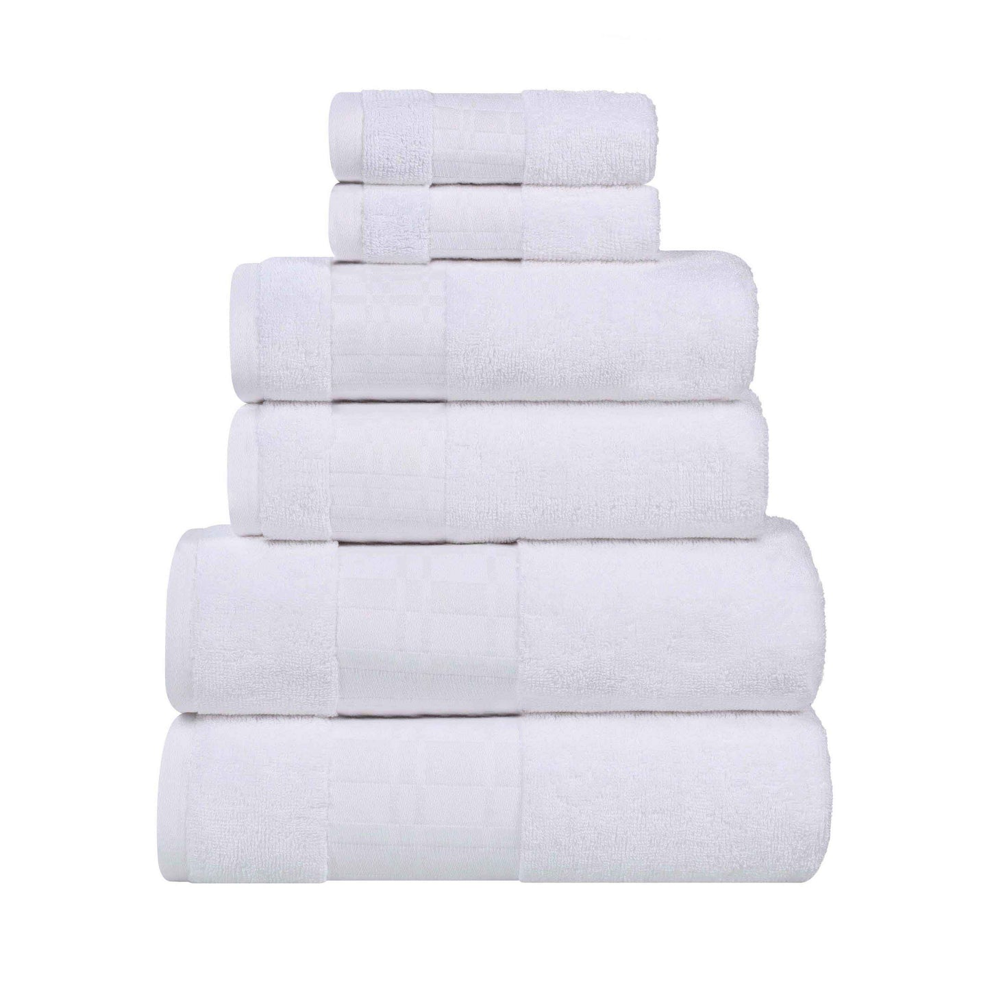 Larissa Cotton Geometric Border 8 Piece Assorted Towel Set - White-White