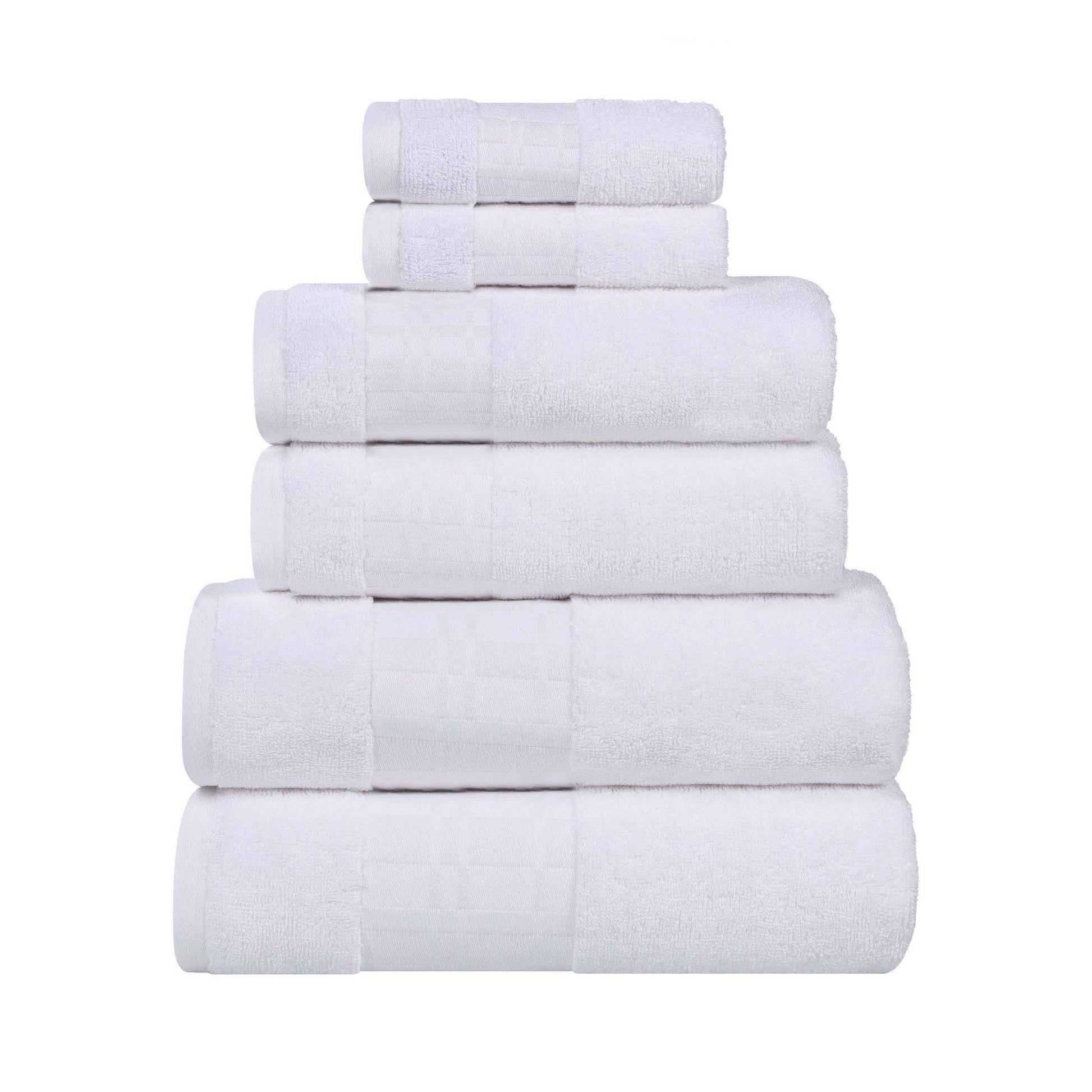 Larissa Cotton Geometric Border 8 Piece Assorted Towel Set - White-White