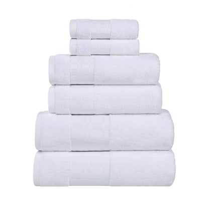 Larissa Cotton Geometric Border 8 Piece Assorted Towel Set - White-White