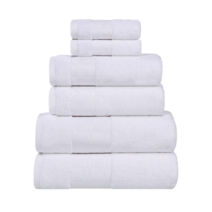 Larissa Cotton Geometric Border 6 Piece Assorted Towel Set - White-White