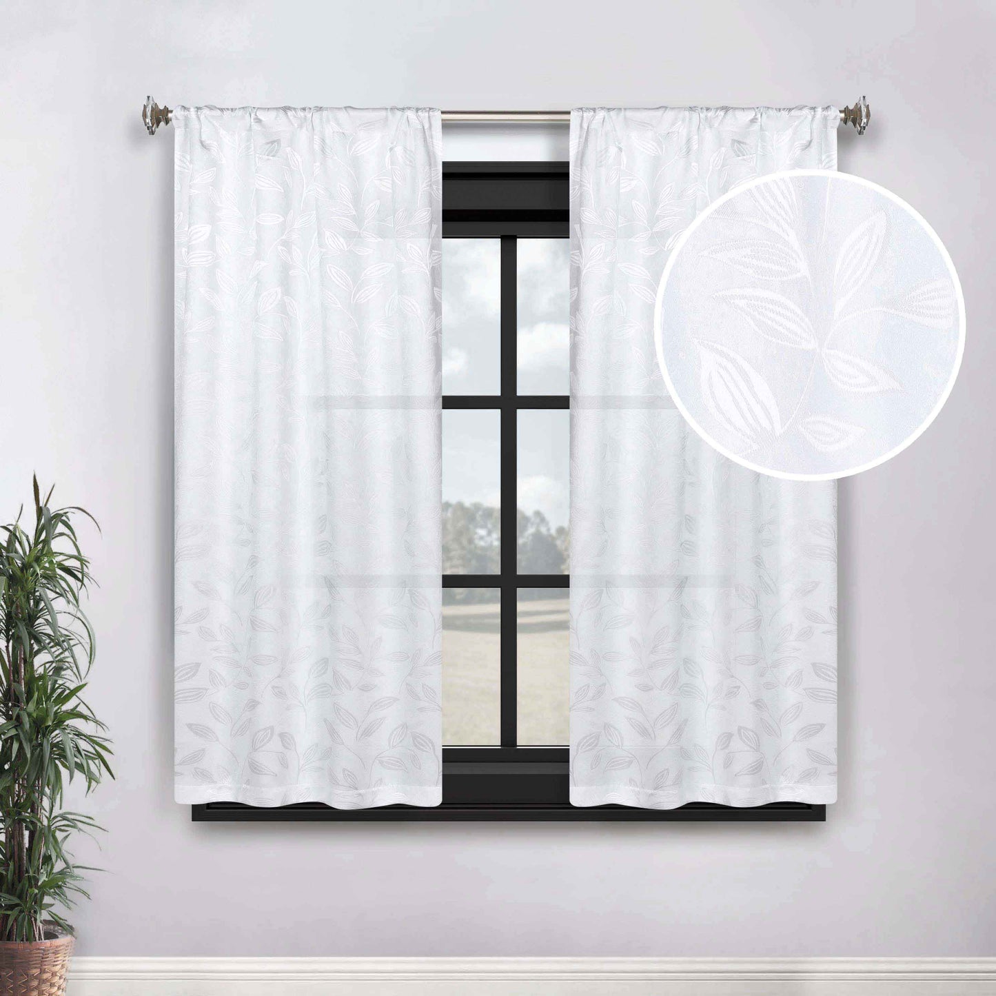 Leaves Room Darkening Grommet Rod Pocket Curtain Panels, Set of 2