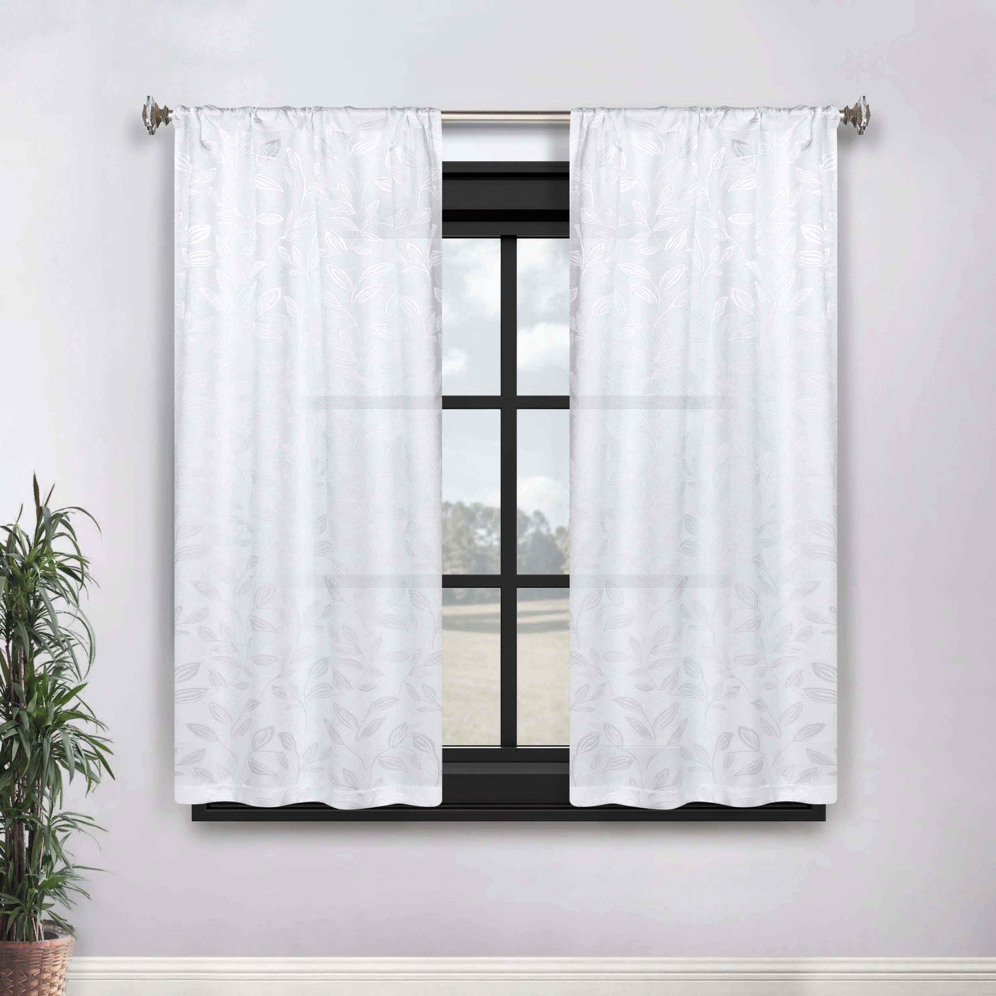 Leaves Room Darkening Grommet Rod Pocket Curtain Panels, Set of 2