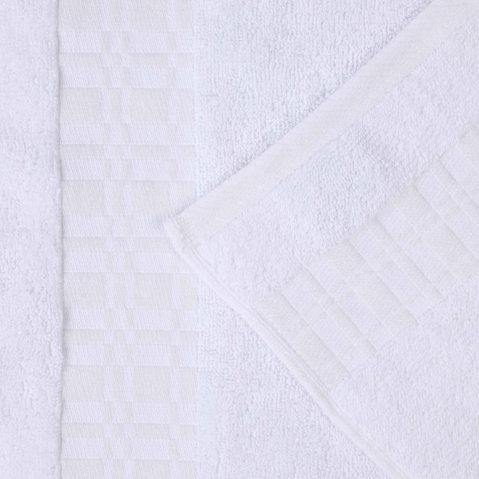 Larissa Cotton Geometric Border Bath Towel Set of 4 - White-White