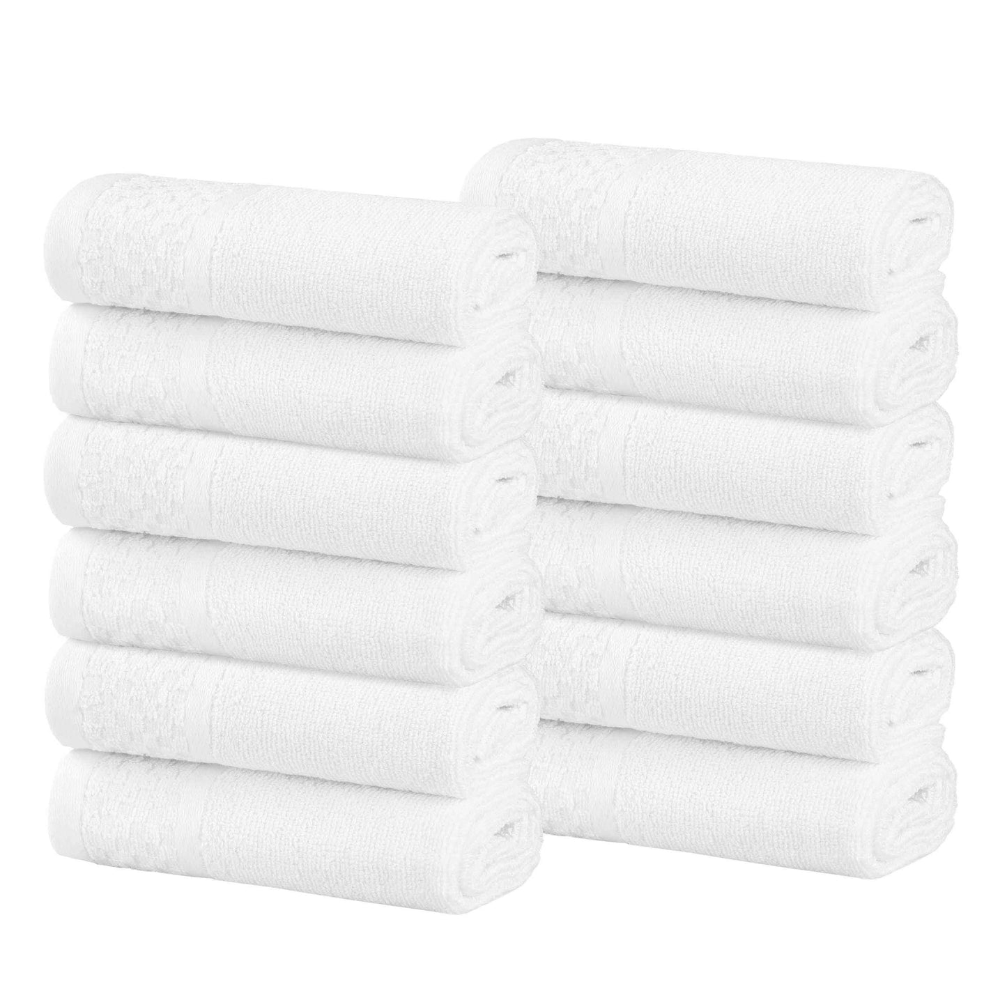 Lodie Cotton Jacquard Solid and Two-Toned Face Towel Washcloth Set of 12 - White