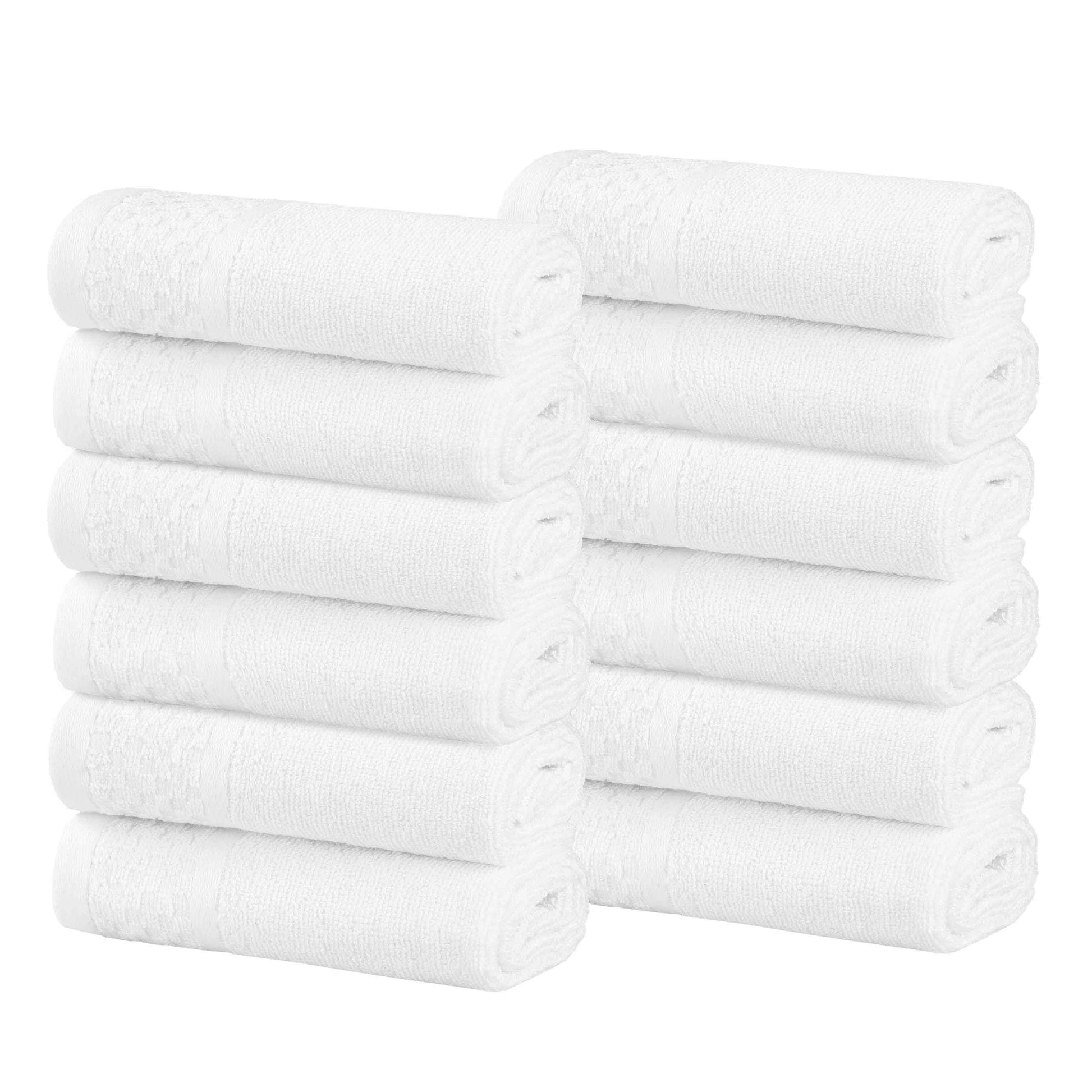 Lodie Cotton Jacquard Solid and Two-Toned Face Towel Washcloth Set of 12 - White