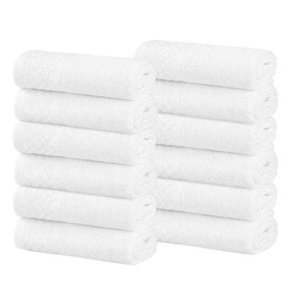 Lodie Cotton Jacquard Solid and Two-Toned Face Towel Washcloth Set of 12 - White