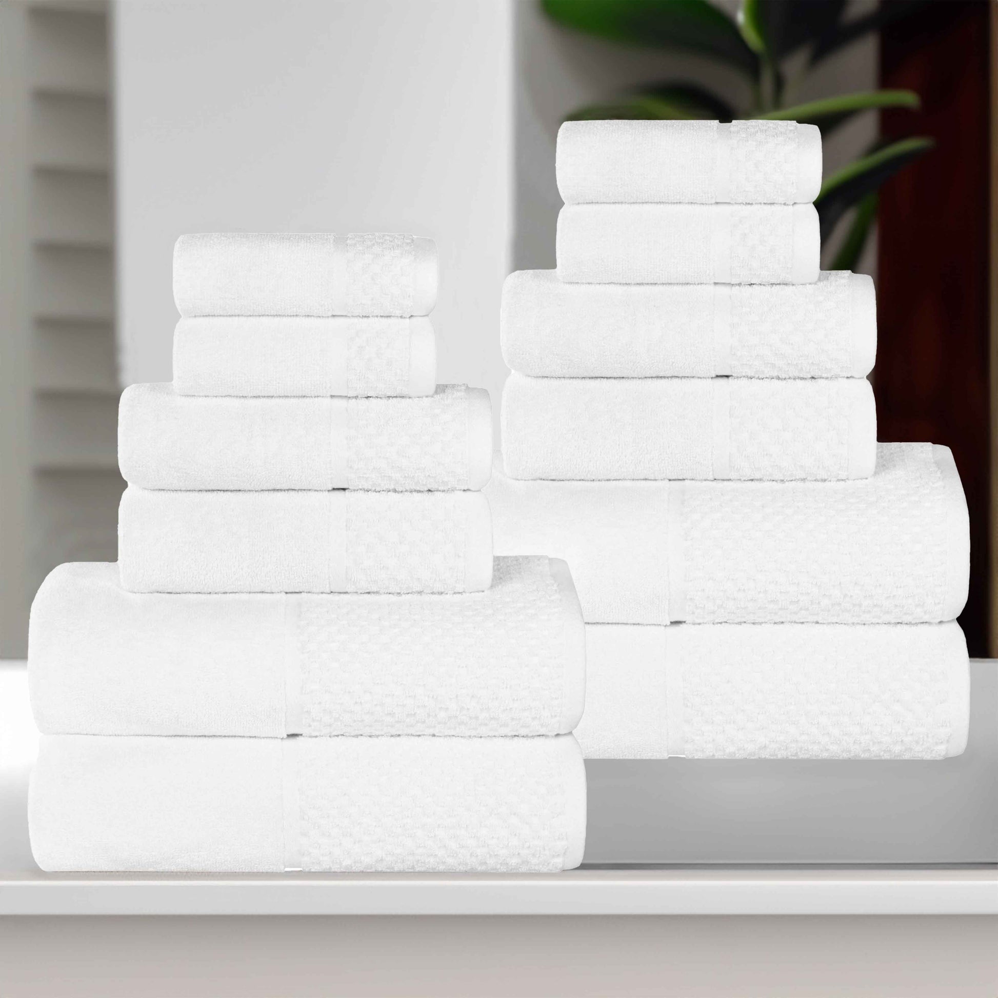 Lodie Cotton Jacquard Solid and Two-Toned 12 Piece Assorted Towel Set - White