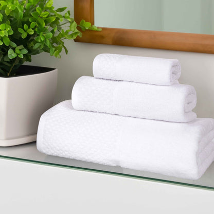 Lodie Cotton Plush Soft Jacquard Two-Toned 3 Piece Assorted Towel Set - White