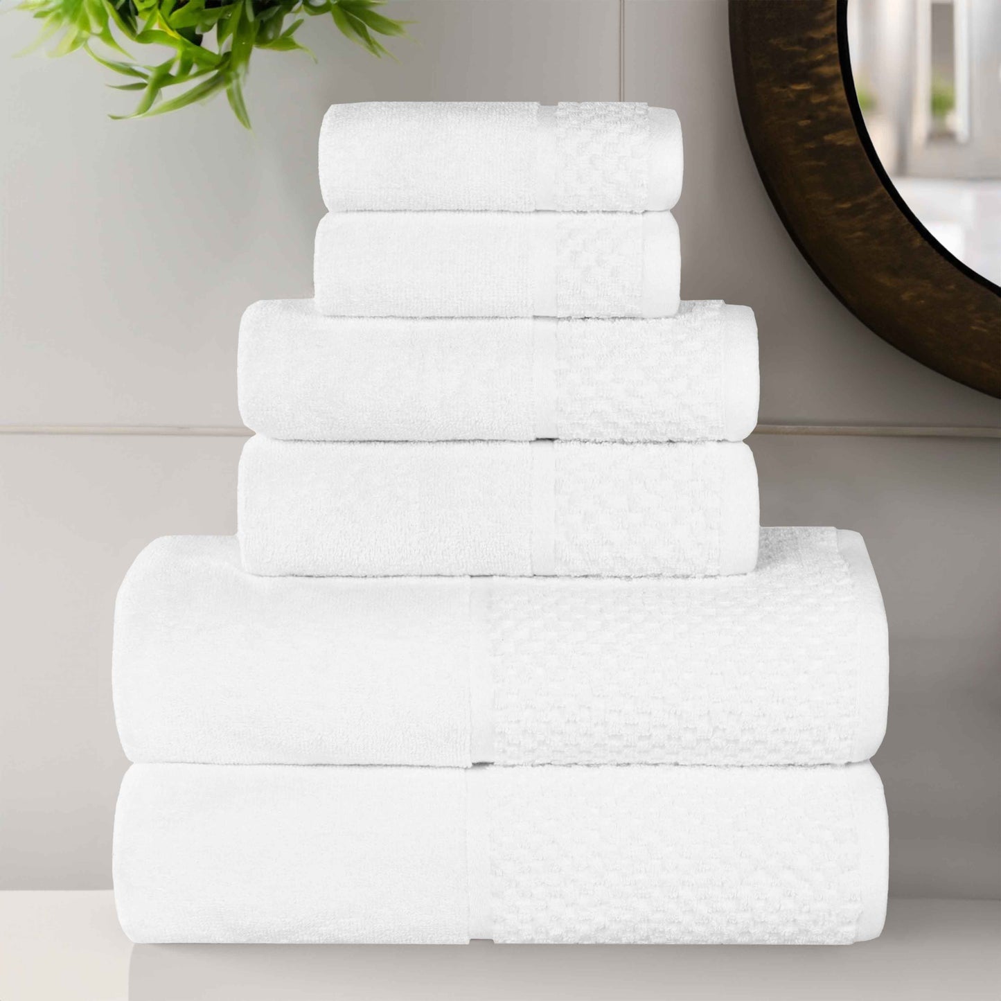 Lodie Cotton Jacquard Solid and Two-Toned 6 Piece Assorted Towel Set - White