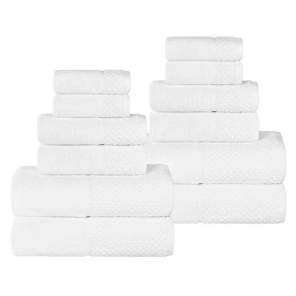 Lodie Cotton Jacquard Solid and Two-Toned 12 Piece Assorted Towel Set - White